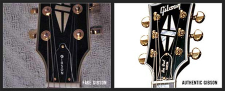 Головка грифа подделки (слева) и аутенттичного Gibson (справа)