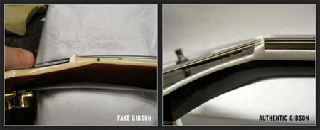 Головка аутентичного (справа) Gibson Les Paul должна образовывать угол в 17 градусов с грифом